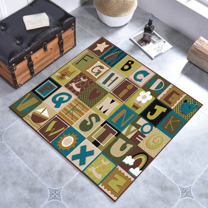 Kids Checked Pattern Rug with Letter Brown Polyester Rug Non-Slip Pet Friendly Washable Are Rug for Child's Room Brown Clearhalo 'Area Rug' 'Rug' 1811574