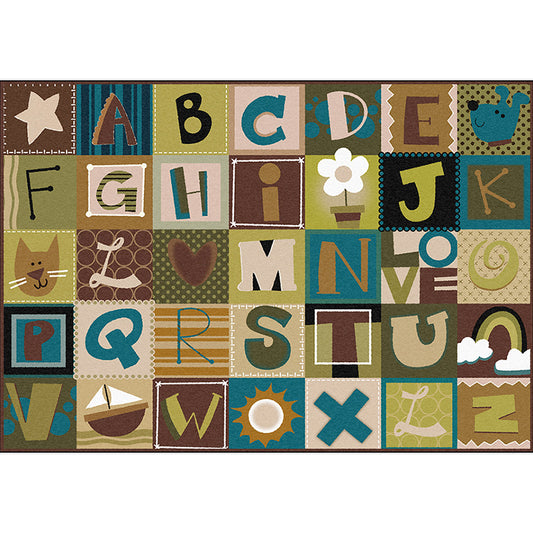 Kids Checked Pattern Rug with Letter Brown Polyester Rug Non-Slip Pet Friendly Washable Are Rug for Child's Room