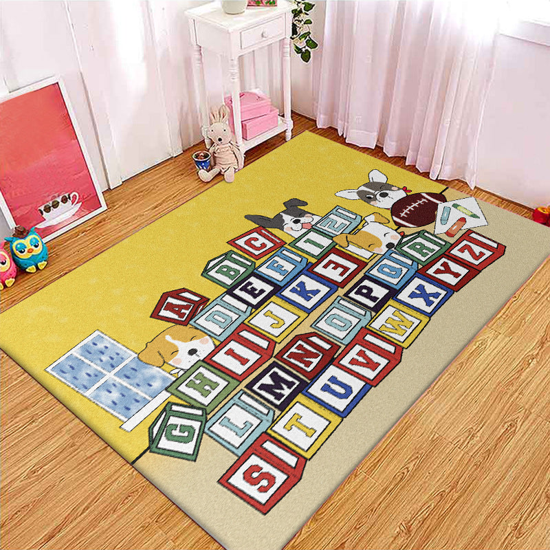 Yellow Letter Pattern Rug with Dog Polyester Kids Rug Pet Friendly Washable Non-Slip Area Rug for Bedroom Yellow Clearhalo 'Area Rug' 'Rug' 1811590