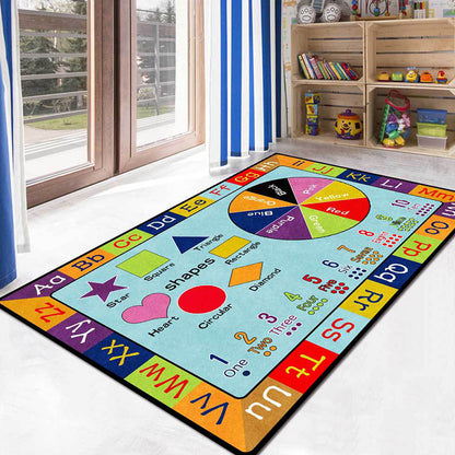 Multicolor Nursery Rug Kids Letter and Geometric Pattern Rug Polyester Washable Anti-Slip Backing Pet Friendly Carpet Blue Clearhalo 'Area Rug' 'Rug' 1811606