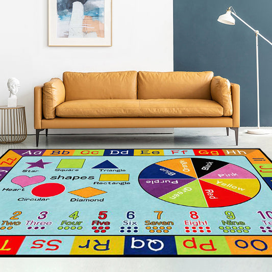 Multicolor Nursery Rug Kids Letter and Geometric Pattern Rug Polyester Washable Anti-Slip Backing Pet Friendly Carpet