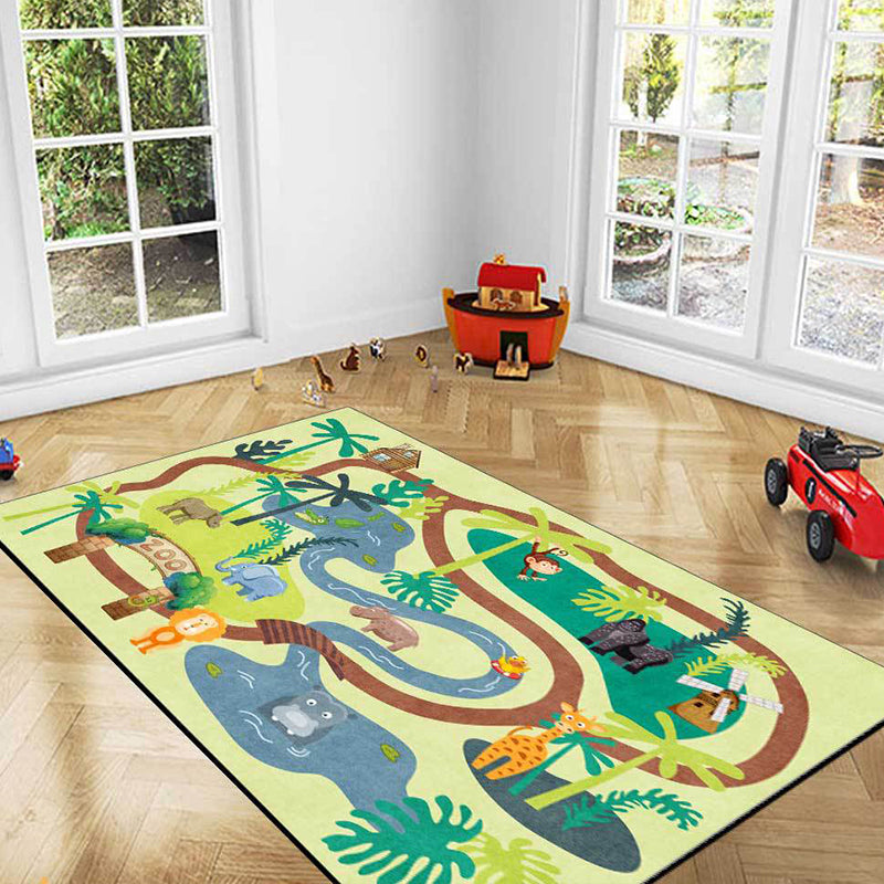 Kids Zoo Pattern Rug with Animal Brown Polyester Rug Non-Slip Pet Friendly Washable Are Rug for child's room Green Clearhalo 'Area Rug' 'Rug' 1811609