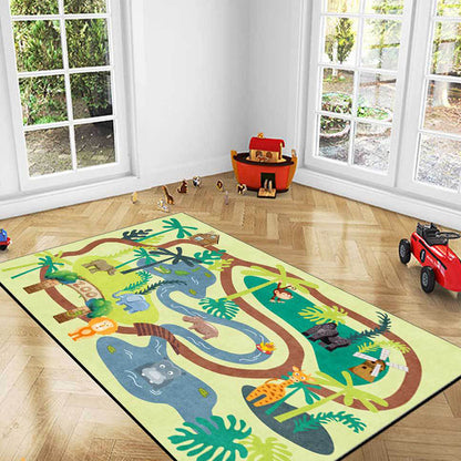 Kids Zoo Pattern Rug with Animal Brown Polyester Rug Non-Slip Pet Friendly Washable Are Rug for child's room Green Clearhalo 'Area Rug' 'Rug' 1811609