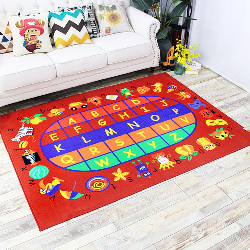 Green and Blue Nursery Rug Kids Letter and Number Pattern Rug Polyester Washable Anti-Slip Backing Pet Friendly Carpet Red 4'11" x 6'7" Clearhalo 'Area Rug' 'Rug' 1811628