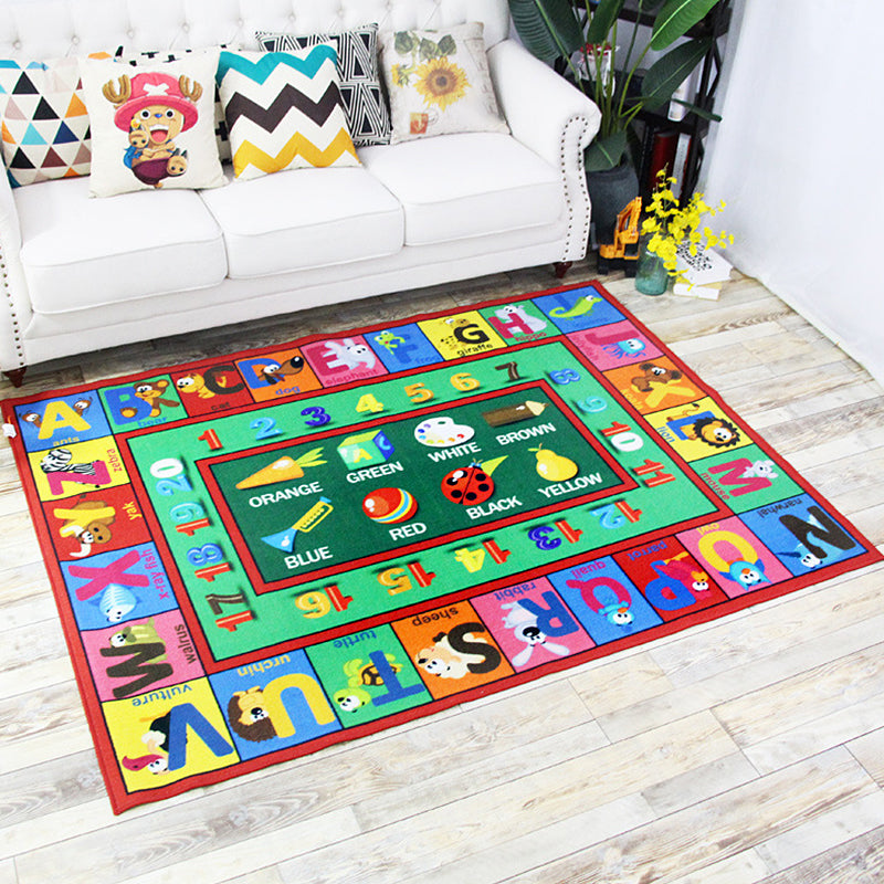 Green and Blue Nursery Rug Kids Letter and Number Pattern Rug Polyester Washable Anti-Slip Backing Pet Friendly Carpet Green 4'11" x 6'7" Clearhalo 'Area Rug' 'Rug' 1811630
