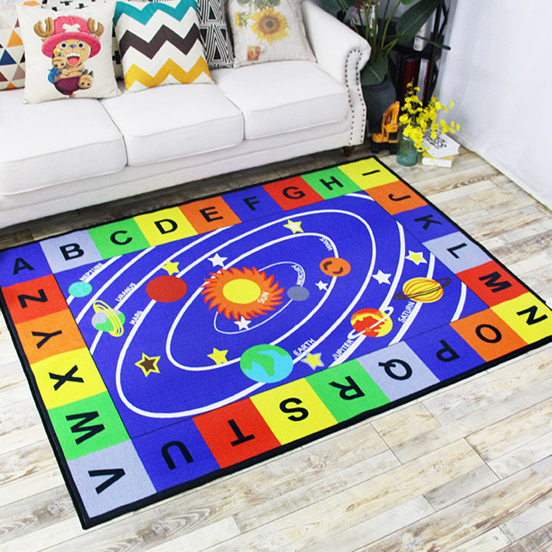 Green and Blue Nursery Rug Kids Letter and Number Pattern Rug Polyester Washable Anti-Slip Backing Pet Friendly Carpet Dark Blue 4'11" x 6'7" Clearhalo 'Area Rug' 'Rug' 1811634