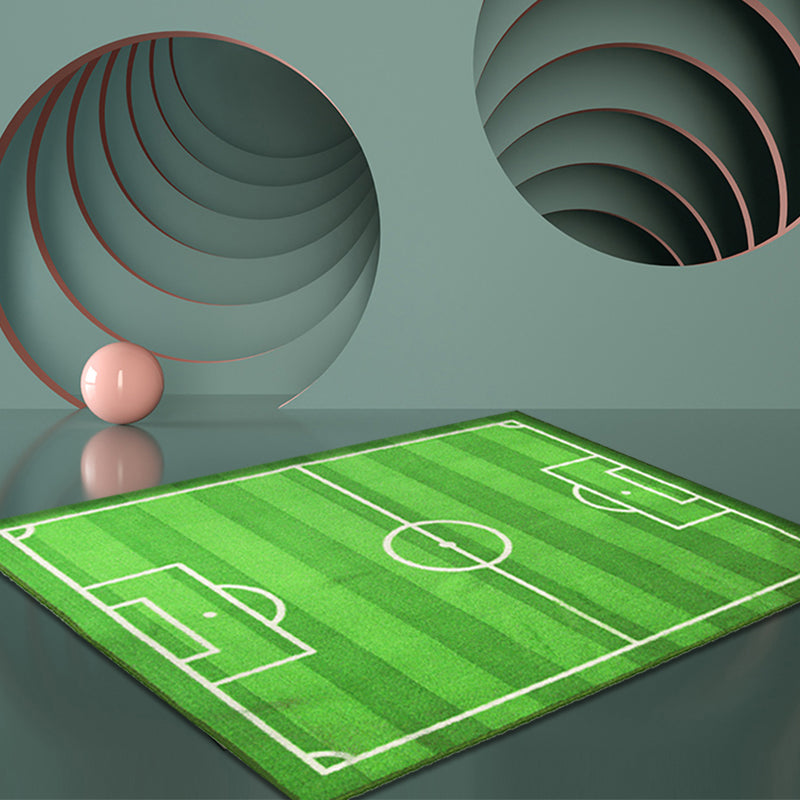 Green Football Field Pattern Rug Polyester Kids Rug Pet Friendly Washable Non-Slip Area Rug for Bedroom Clearhalo 'Area Rug' 'Rug' 1811670