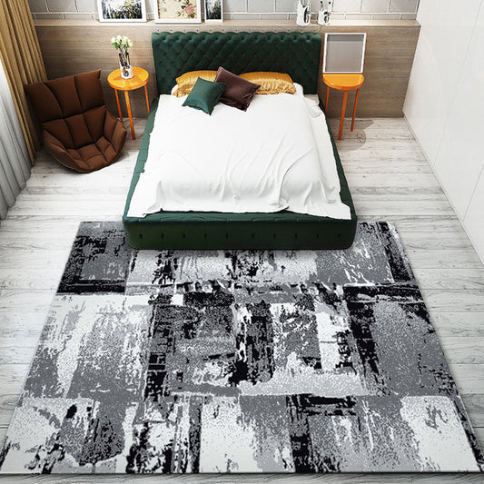 Unique Abstract Rug Multicolor Industrial Rug Polyester Pet Friendly Washable Non-Slip Area Rug for Living Room Black