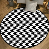 Stylish Houndstooth Pattern Rug Black and White Modern Rug Polyester Pet Friendly Washable Non-Slip Area Rug for Bedroom Black