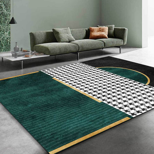 Green Living Room Rug Modernism Geometric and Houndstooth Pattern Rug Polyester Washable Anti-Slip Backing Pet Friendly Carpet Clearhalo 'Area Rug' 'Modern' 'Rugs' Rug' 1811941