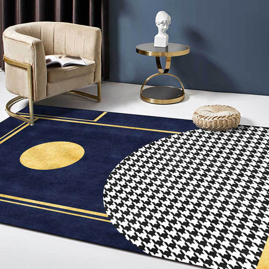 Blue Geometric Pattern Rug with Houndstooth Polyester Minimalist Rug Pet Friendly Washable Non-Slip Area Rug for Living Room Dark Blue Clearhalo 'Area Rug' 'Modern' 'Rugs' Rug' 1811964
