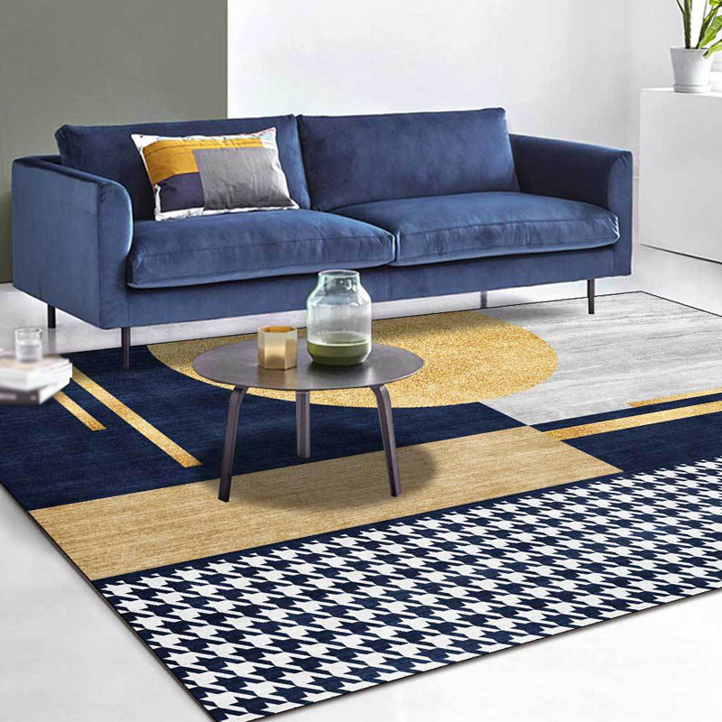 Gold Living Room Rug Modernism Geometric and Houndstooth Pattern Rug Polyester Washable Anti-Slip Backing Pet Friendly Carpet Clearhalo 'Area Rug' 'Modern' 'Rugs' Rug' 1811973