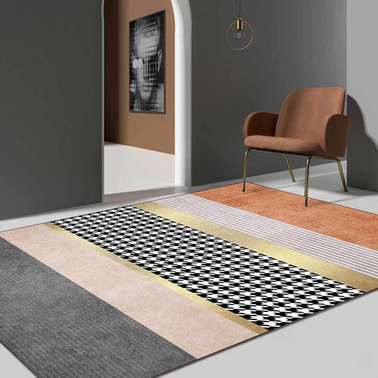 Modernist Houndstooth Pattern Rug Orange Polyester Rug Non-Slip Pet Friendly Washable Are Rug for Bedroom Orange