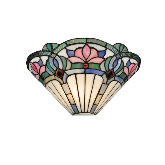 Lotus Wall Sconce Light Traditional Stained Glass 1 Bulb Wall Lighting in Pink and Green for Corridor Clearhalo 'Industrial' 'Middle century wall lights' 'Tiffany wall lights' 'Tiffany' 'Wall Lamps & Sconces' 'Wall Lights' Lighting' 181199