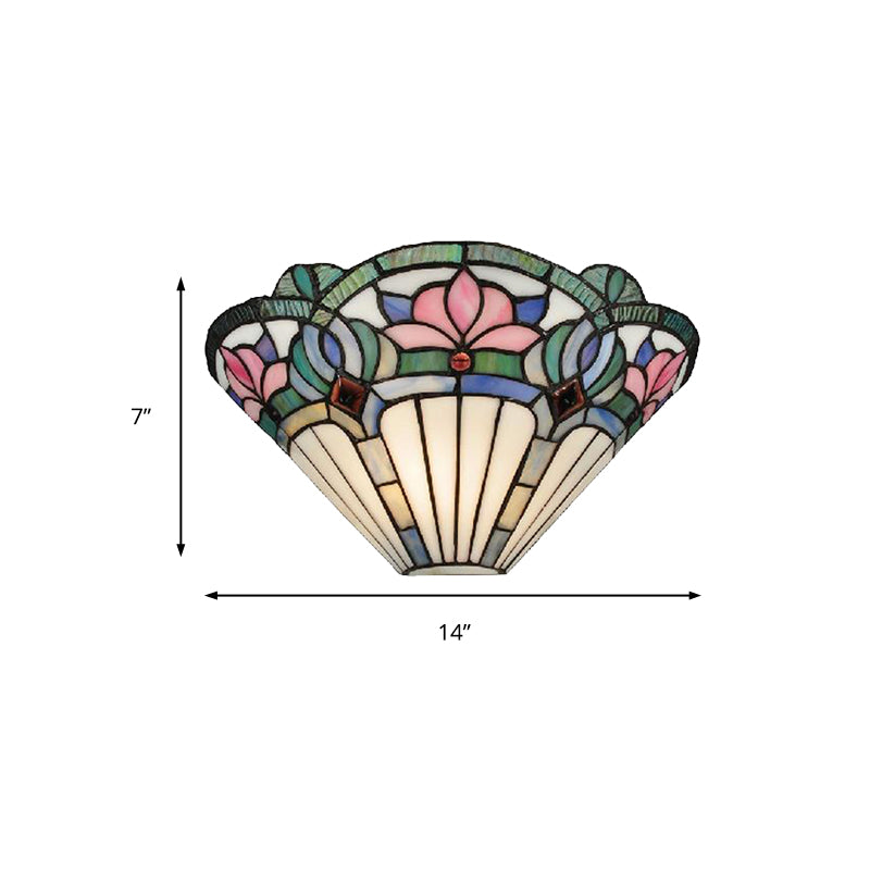 Lotus Wall Sconce Light Traditional Stained Glass 1 Bulb Wall Lighting in Pink and Green for Corridor Clearhalo 'Industrial' 'Middle century wall lights' 'Tiffany wall lights' 'Tiffany' 'Wall Lamps & Sconces' 'Wall Lights' Lighting' 181200