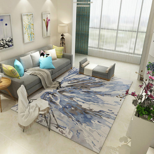 Multicolor Living Room Rug Industrial Watercolor Pattern Rug Polyester Washable Anti-Slip Backing Pet Friendly Carpet Light Blue