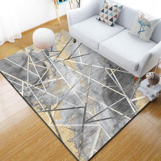 Funky Abstract Geometric Pattern Rug Multicolor Industrial Rug Polyester Pet Friendly Washable Non-Slip Area Rug for Bedroom Grey