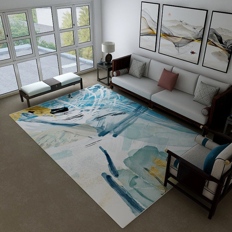 Industrial Watercolor Pattern Rug Blue Polyester Rug Non-Slip Pet Friendly Washable Are Rug for Bedroom Ocean Blue Clearhalo 'Area Rug' 'Rug' 1812230