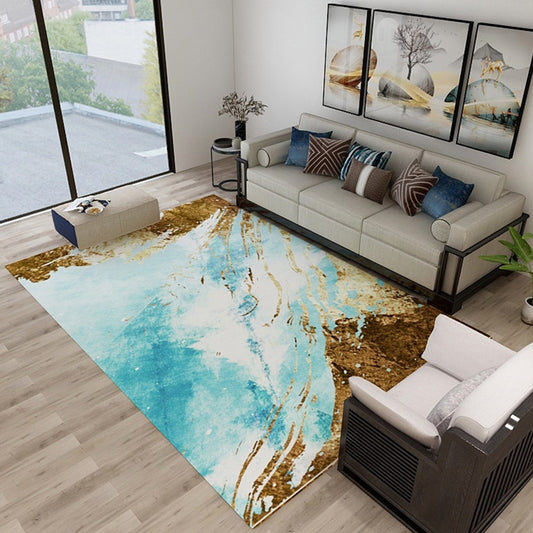 Stylish Watercolor Pattern Rug Blue Industrial Rug Polyester Pet Friendly Washable Non-Slip Area Rug for Bedroom Light Blue