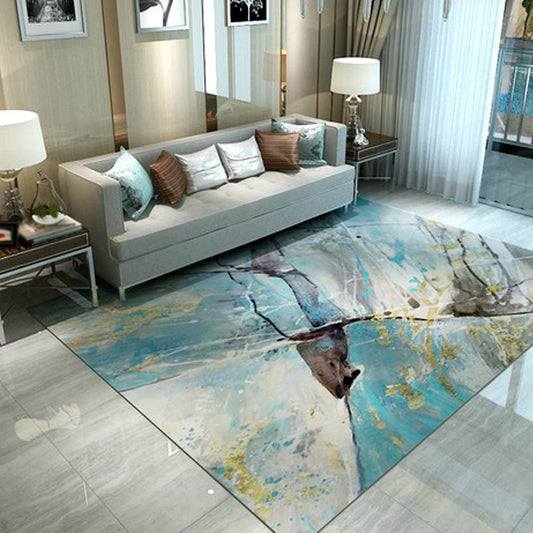 Industrial Brushstroke Painting Pattern Rug Multicolor Polyester Rug Non-Slip Pet Friendly Washable Are Rug for Bedroom Blue