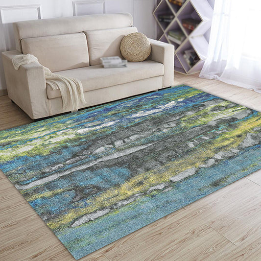 Fancy Abstract Rug Multicolor Industrial Rug Polyester Pet Friendly Washable Non-Slip Area Rug for Bedroom Blue