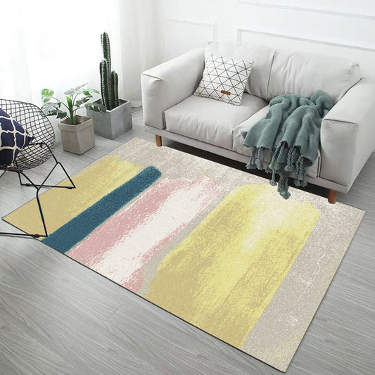 Multicolor Living Room Rug Industrial Abstract Geometric Pattern Rug Polyester Washable Anti-Slip Backing Pet Friendly Carpet Yellow