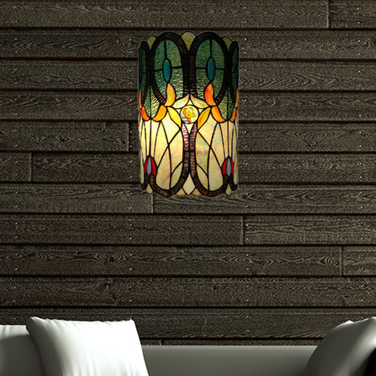 Column Wall Sconce Tiffany Stained Glass 2 Lights Wall Mount Light for Living Room Clearhalo 'Industrial' 'Middle century wall lights' 'Tiffany wall lights' 'Tiffany' 'Wall Lamps & Sconces' 'Wall Lights' Lighting' 181256