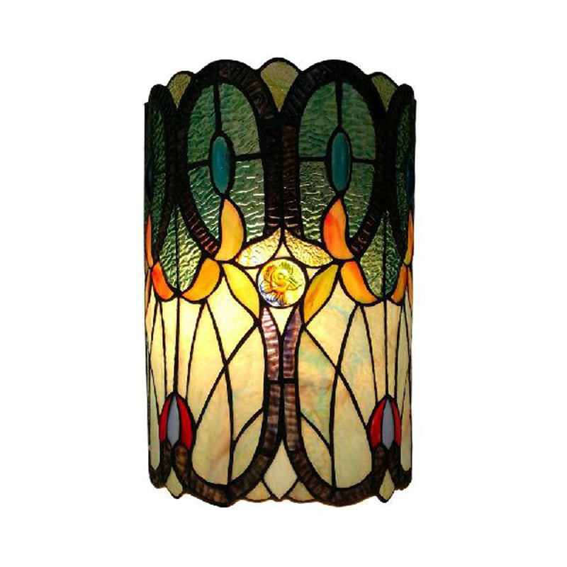 Column Wall Sconce Tiffany Stained Glass 2 Lights Wall Mount Light for Living Room Clearhalo 'Industrial' 'Middle century wall lights' 'Tiffany wall lights' 'Tiffany' 'Wall Lamps & Sconces' 'Wall Lights' Lighting' 181257