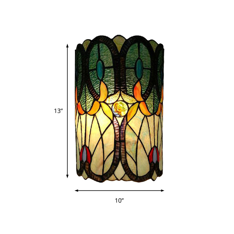 Column Wall Sconce Tiffany Stained Glass 2 Lights Wall Mount Light for Living Room Clearhalo 'Industrial' 'Middle century wall lights' 'Tiffany wall lights' 'Tiffany' 'Wall Lamps & Sconces' 'Wall Lights' Lighting' 181258