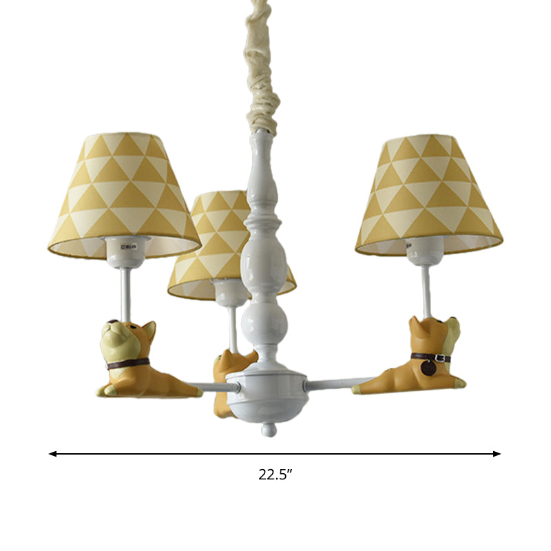 Modern Style Beige Chandelier Tapered Shade Metal Fabric Hanging Light for Kindergarten Clearhalo 'Ceiling Lights' 'Chandeliers' Lighting' options 181262