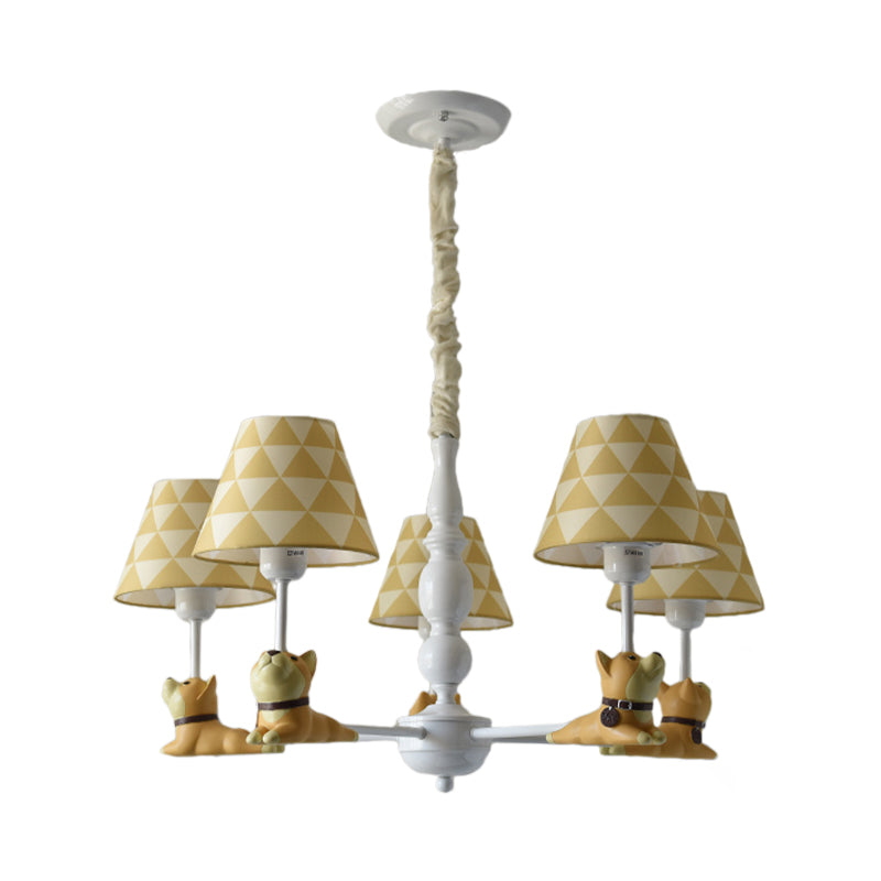 Modern Style Beige Chandelier Tapered Shade Metal Fabric Hanging Light for Kindergarten Clearhalo 'Ceiling Lights' 'Chandeliers' Lighting' options 181265