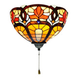 Stained Glass Bowl Wall Lamp with Flower Pattern and Pull Chain 1 Light Victorian Wall Sconce Clearhalo 'Industrial' 'Middle century wall lights' 'Tiffany wall lights' 'Tiffany' 'Wall Lamps & Sconces' 'Wall Lights' Lighting' 181295