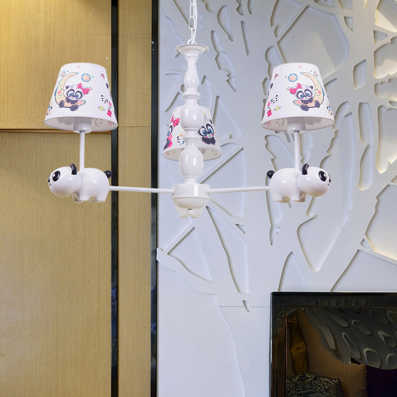 Baby Bedroom Panda Chandelier with Tapered Shade Metal Contemporary White Pendant Light Clearhalo 'Ceiling Lights' 'Chandeliers' Lighting' options 181298