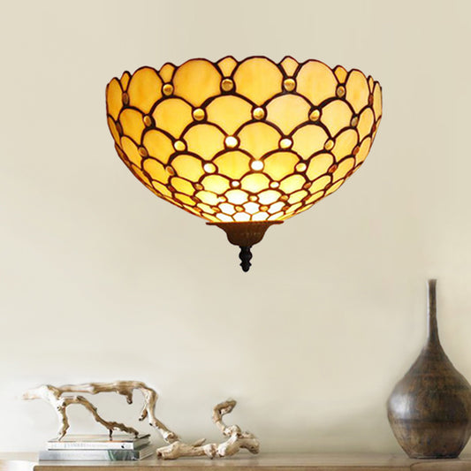 Fish Scale Wall Sconce Light Stained Glass 1 Light Tiffany Wall Mount Light in Beige for Living Room Clearhalo 'Industrial' 'Middle century wall lights' 'Tiffany wall lights' 'Tiffany' 'Wall Lamps & Sconces' 'Wall Lights' Lighting' 181307
