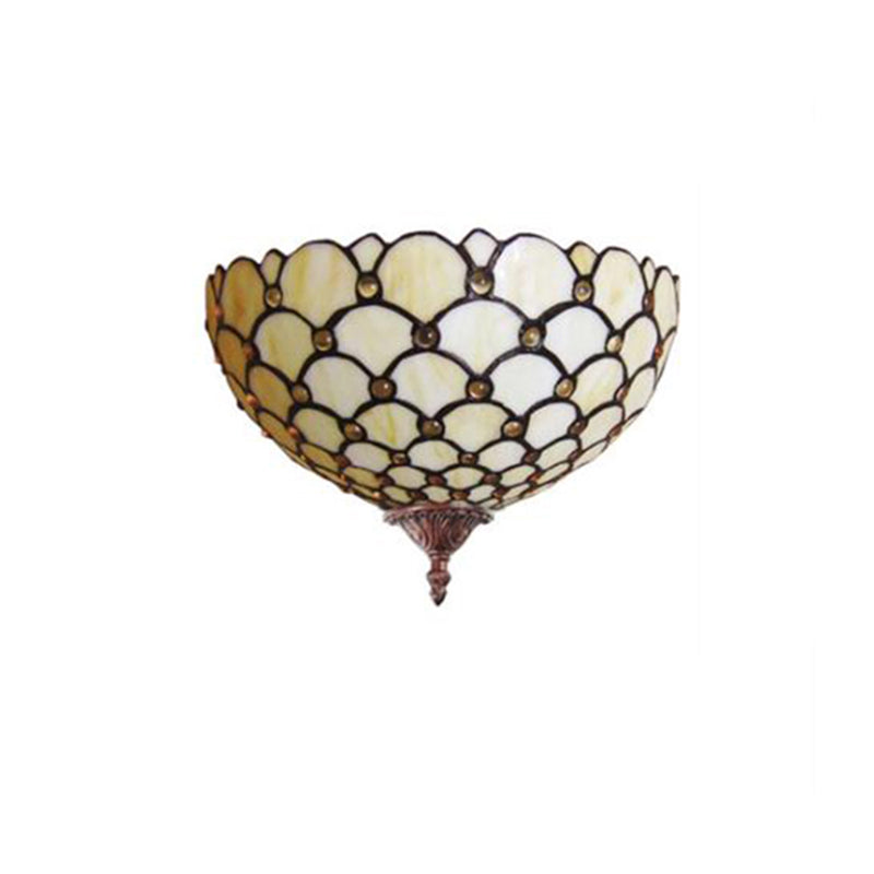 Fish Scale Wall Sconce Light Stained Glass 1 Light Tiffany Wall Mount Light in Beige for Living Room Clearhalo 'Industrial' 'Middle century wall lights' 'Tiffany wall lights' 'Tiffany' 'Wall Lamps & Sconces' 'Wall Lights' Lighting' 181309
