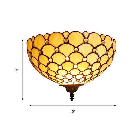 Fish Scale Wall Sconce Light Stained Glass 1 Light Tiffany Wall Mount Light in Beige for Living Room Clearhalo 'Industrial' 'Middle century wall lights' 'Tiffany wall lights' 'Tiffany' 'Wall Lamps & Sconces' 'Wall Lights' Lighting' 181310