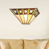 Mission Wall Mount Light with Trapezoid Shade Stained Glass 1 Bulb Sconce Light for Bedroom Beige Clearhalo 'Industrial' 'Middle century wall lights' 'Tiffany wall lights' 'Tiffany' 'Wall Lamps & Sconces' 'Wall Lights' Lighting' 181345