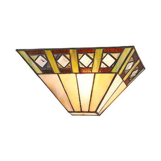 Mission Wall Mount Light with Trapezoid Shade Stained Glass 1 Bulb Sconce Light for Bedroom Clearhalo 'Industrial' 'Middle century wall lights' 'Tiffany wall lights' 'Tiffany' 'Wall Lamps & Sconces' 'Wall Lights' Lighting' 181347