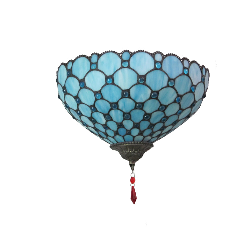 Bowl Wall Mount Light with Fish Scale 1 Light Stained Glass Tiffany Style Blue Wall Lighting Clearhalo 'Industrial' 'Middle century wall lights' 'Tiffany wall lights' 'Tiffany' 'Wall Lamps & Sconces' 'Wall Lights' Lighting' 181367