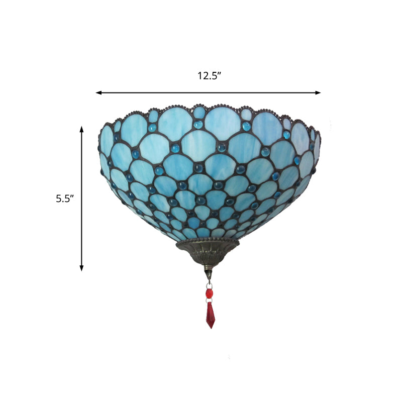 Bowl Wall Mount Light with Fish Scale 1 Light Stained Glass Tiffany Style Blue Wall Lighting Clearhalo 'Industrial' 'Middle century wall lights' 'Tiffany wall lights' 'Tiffany' 'Wall Lamps & Sconces' 'Wall Lights' Lighting' 181368