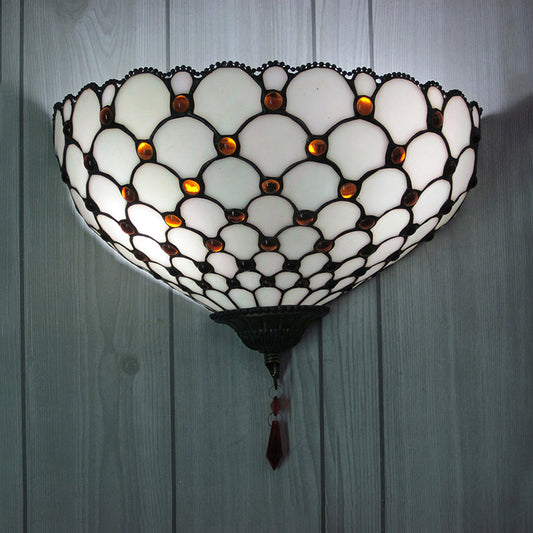 Fish Scale Wall Sconce with Bowl Shade White Glass 1 Light Vintage Wall Mount Light for Outdoor Clearhalo 'Industrial' 'Middle century wall lights' 'Tiffany wall lights' 'Tiffany' 'Wall Lamps & Sconces' 'Wall Lights' Lighting' 181375
