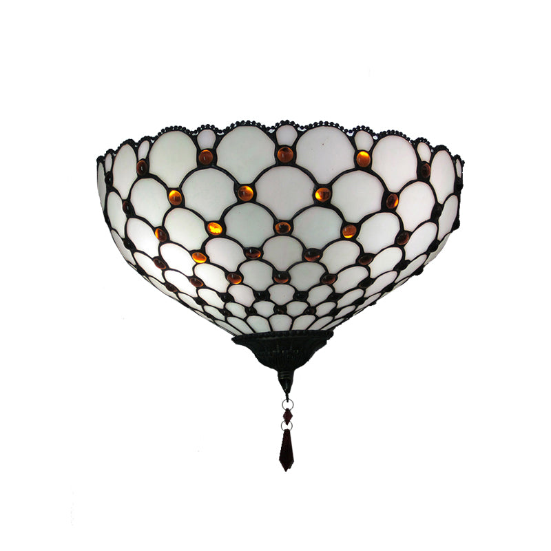Fish Scale Wall Sconce with Bowl Shade White Glass 1 Light Vintage Wall Mount Light for Outdoor Clearhalo 'Industrial' 'Middle century wall lights' 'Tiffany wall lights' 'Tiffany' 'Wall Lamps & Sconces' 'Wall Lights' Lighting' 181376