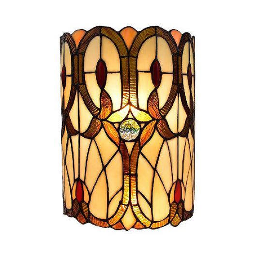 Victorian Style Wall Sconce 1 Light Stained Glass Wall Mount Light in Brown for Bedroom Clearhalo 'Industrial' 'Middle century wall lights' 'Tiffany wall lights' 'Tiffany' 'Wall Lamps & Sconces' 'Wall Lights' Lighting' 181404