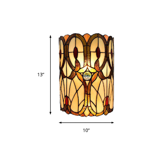 Victorian Style Wall Sconce 1 Light Stained Glass Wall Mount Light in Brown for Bedroom Clearhalo 'Industrial' 'Middle century wall lights' 'Tiffany wall lights' 'Tiffany' 'Wall Lamps & Sconces' 'Wall Lights' Lighting' 181406