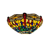 Dragonfly Sconce Lighting Rustic Lodge Stained Glass 1 Light Wall Mount Lighting in Yellow and Green Clearhalo 'Industrial' 'Middle century wall lights' 'Tiffany wall lights' 'Tiffany' 'Wall Lamps & Sconces' 'Wall Lights' Lighting' 181415