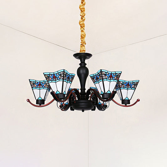 6 Lights Geometric Hanging Light Tiffany Style Stained Glass Inverted Chandelier for Dining Room Clearhalo 'Ceiling Lights' 'Chandeliers' 'Close To Ceiling Lights' 'Industrial' 'Middle Century Chandeliers' 'Tiffany Chandeliers' 'Tiffany close to ceiling' 'Tiffany' Lighting' 181419