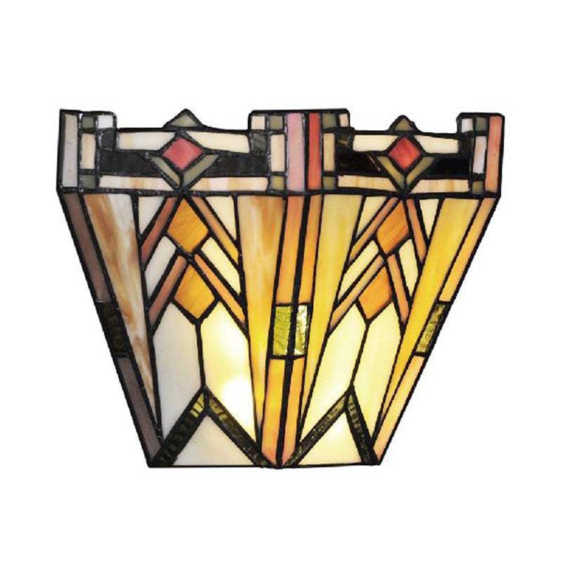 Craftsman Geometric Wall Lamp Stained Glass 1 Light Sconce Lighting in Beige for Living Room Clearhalo 'Industrial' 'Middle century wall lights' 'Tiffany wall lights' 'Tiffany' 'Wall Lamps & Sconces' 'Wall Lights' Lighting' 181429