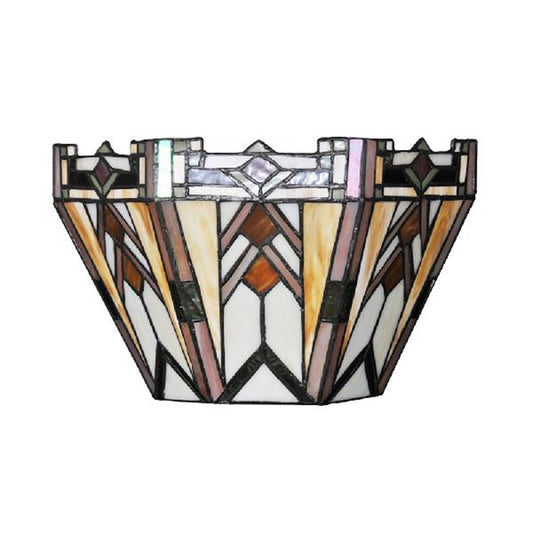 Craftsman Geometric Wall Lamp Stained Glass 1 Light Sconce Lighting in Beige for Living Room Clearhalo 'Industrial' 'Middle century wall lights' 'Tiffany wall lights' 'Tiffany' 'Wall Lamps & Sconces' 'Wall Lights' Lighting' 181430