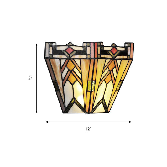 Craftsman Geometric Wall Lamp Stained Glass 1 Light Sconce Lighting in Beige for Living Room Clearhalo 'Industrial' 'Middle century wall lights' 'Tiffany wall lights' 'Tiffany' 'Wall Lamps & Sconces' 'Wall Lights' Lighting' 181431