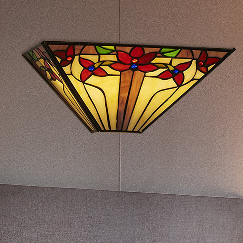 Floral Wall Sconce Light Mission Style Stained Glass 1 Light Wall Mount Light for Dining Room Red Clearhalo 'Industrial' 'Middle century wall lights' 'Tiffany wall lights' 'Tiffany' 'Wall Lamps & Sconces' 'Wall Lights' Lighting' 181433